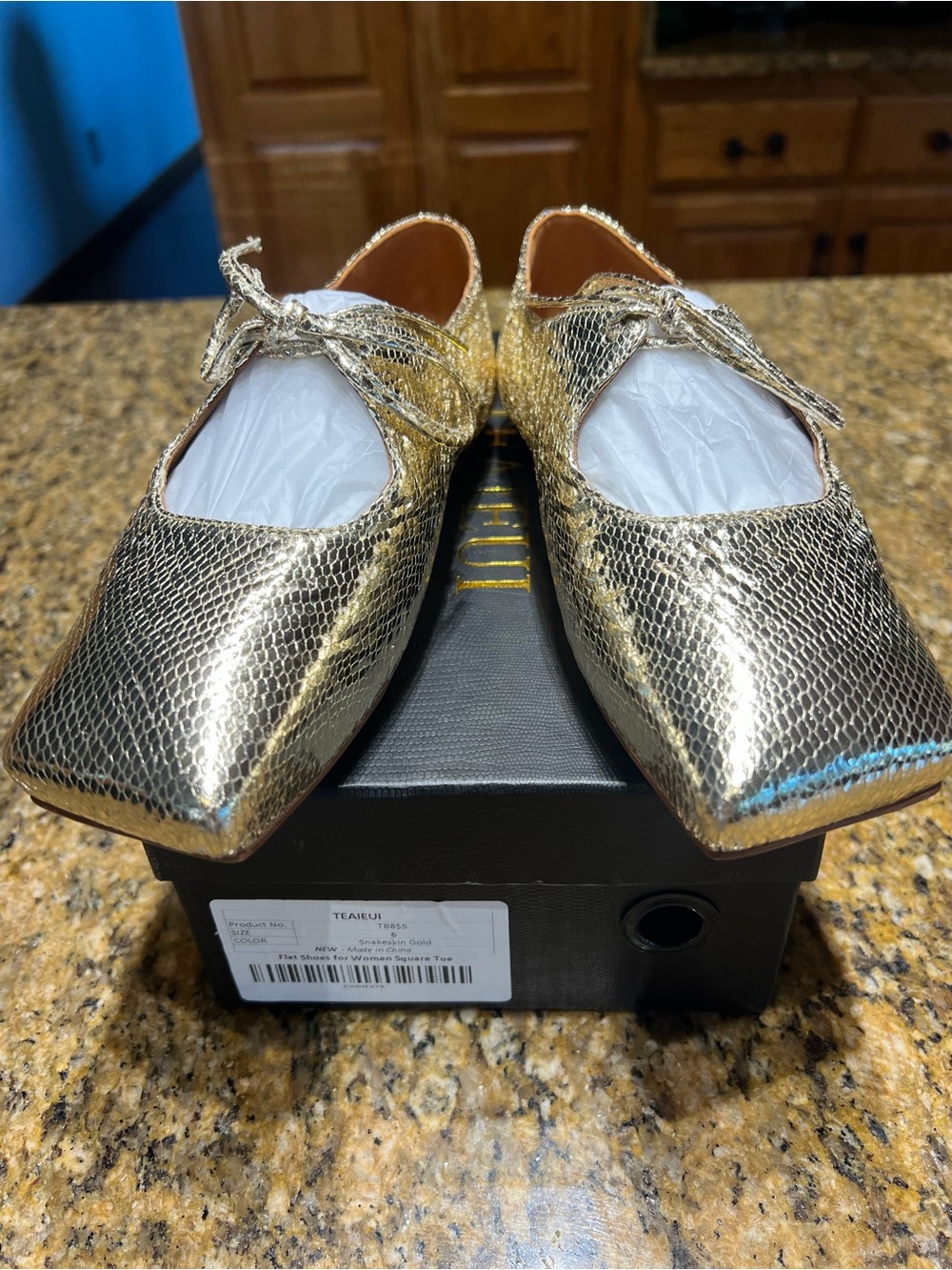 Snakeskin Gold Metallic Textured Pointed-Toe Flats